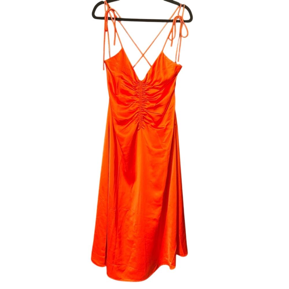 Jason Wu Orange/Red Satin Feel Midi Dress Size Large
